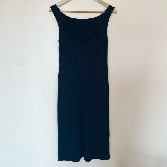 Sleek Black Sleeveless Midi Dress with Cowl Neckline - Picture 3 of 8
